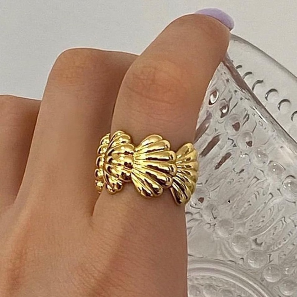 Gold Shell Cuff Ring | Adjustable - Picture 2 of 2